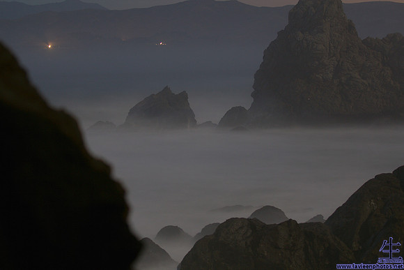 Twilight shot, looking out from the opposite end of the Sutro cave.